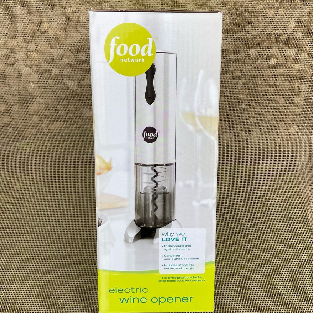 Food Network Silver and Black Electric Wine Opener w/Cutter & Electrical Charger